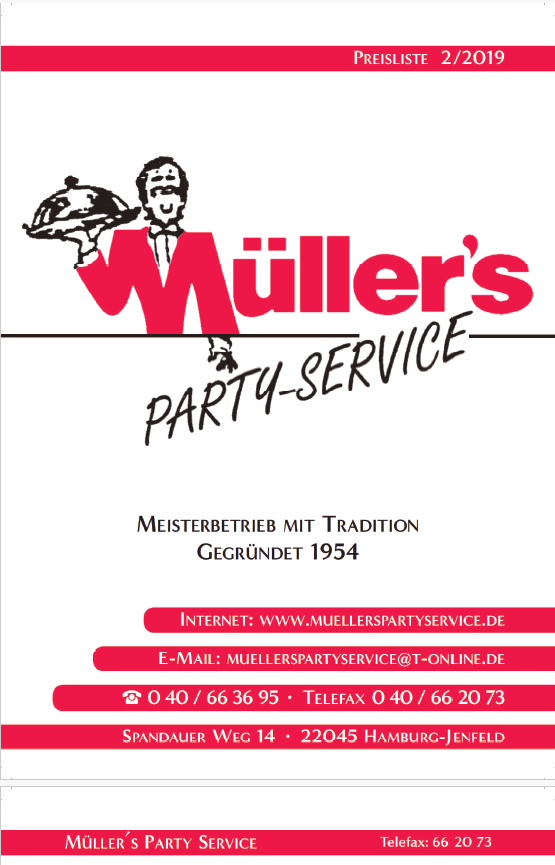 Preisliste Müller's Party-Service